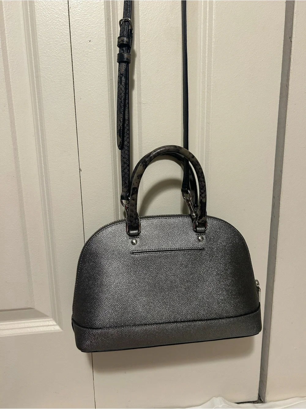Coach F38057 Mini Sierra Signature Satchel Handbag - Silver/Snakeskin